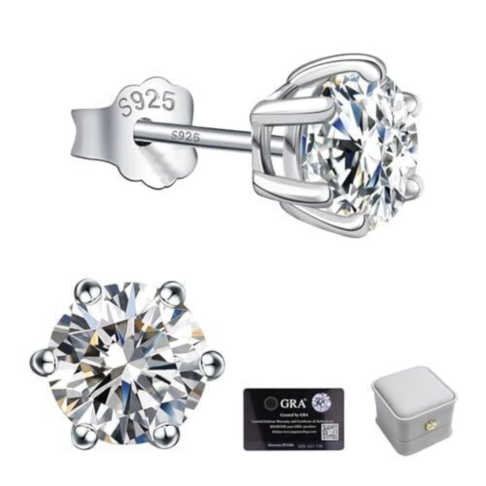 1458 Moissanite Stud Earrings 0.5CT 925 Sterling Silver 18K White Gold